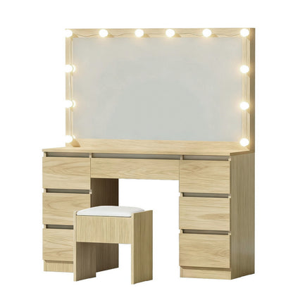 Artiss Dressing Table Vanity Desk Set with Stool – 12 LED Bulbs – Wood