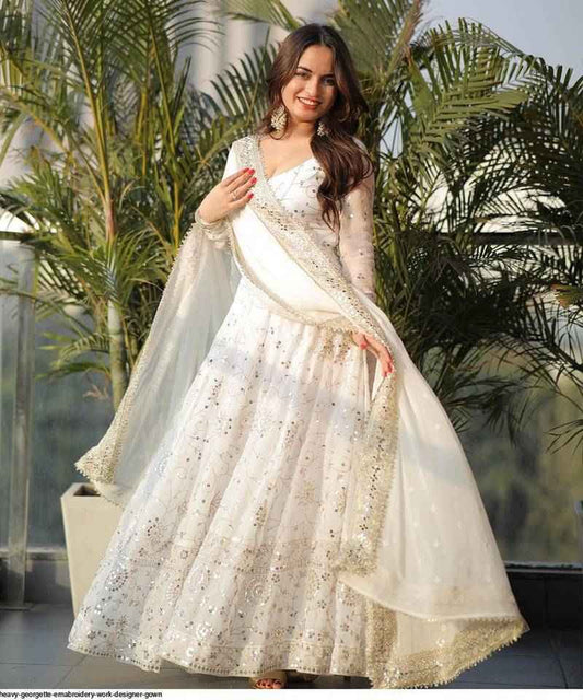 White Sequence Work Party Wear Salwar Kameez Suit Set