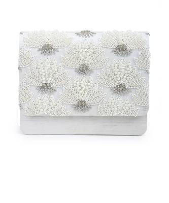 Pearl Floral Silk Clutch in White