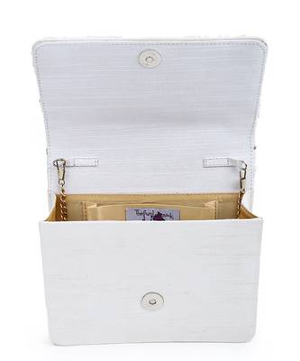 Pearl Floral Silk Clutch in White