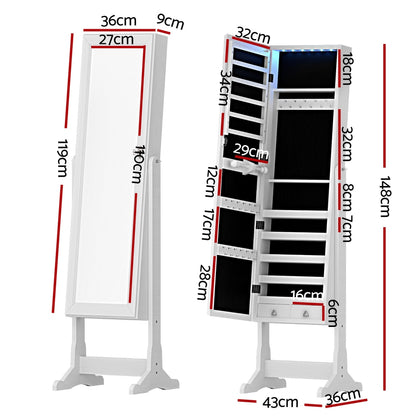 Artiss Freestanding Jewellery Cabinet with LED Mirror – Lockable Storage