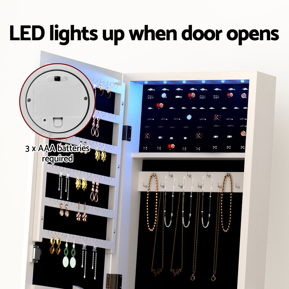 Artiss Freestanding Jewellery Cabinet with LED Mirror – Lockable Storage