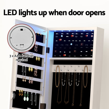 Artiss Freestanding Jewellery Cabinet with LED Mirror – Lockable Storage