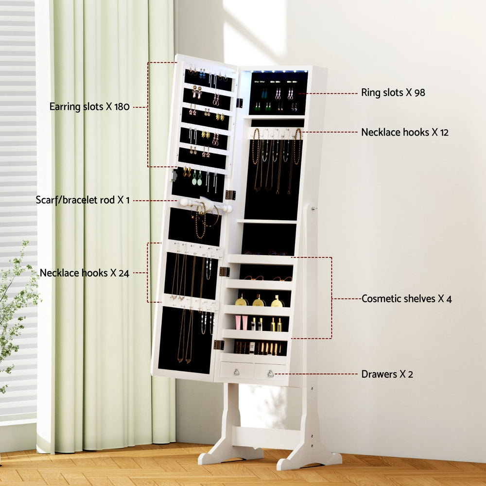 Artiss Freestanding Jewellery Cabinet with LED Mirror – Lockable Storage
