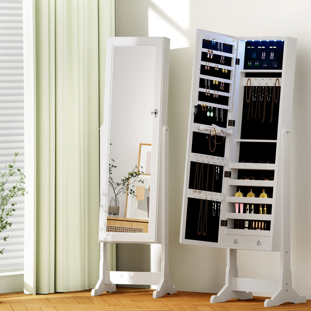 Artiss Freestanding Jewellery Cabinet with LED Mirror – Lockable Storage