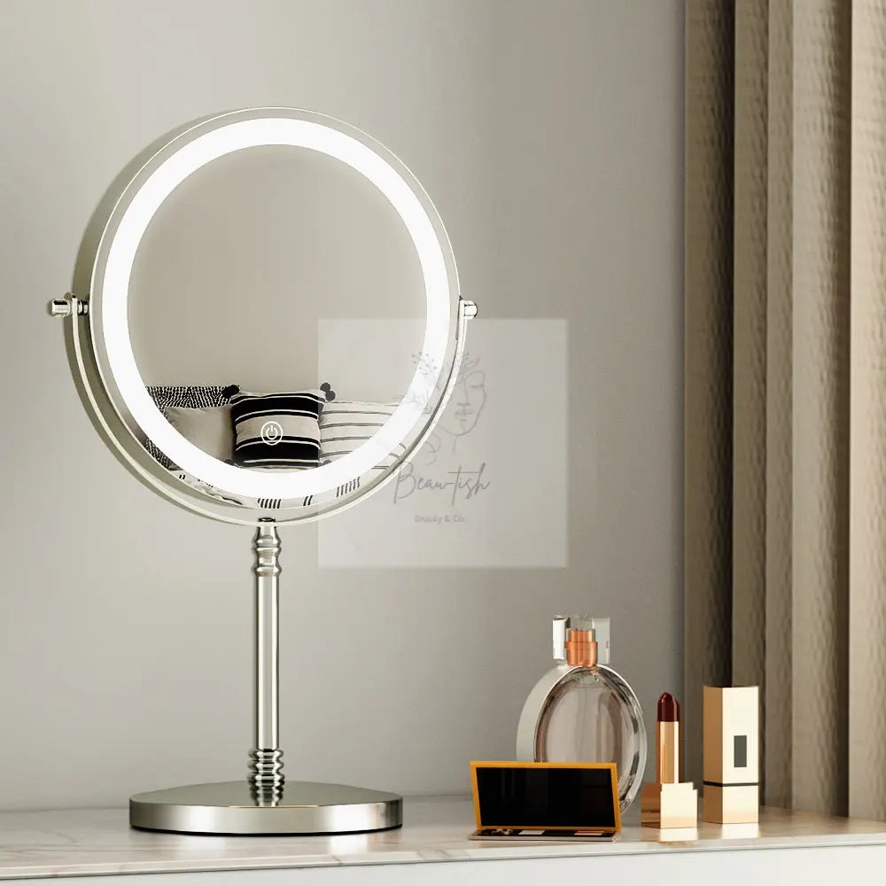 Embellir Makeup Mirror 20x20cm 10X Magnifying with LED Light Rotation Tabletop Beau-tish