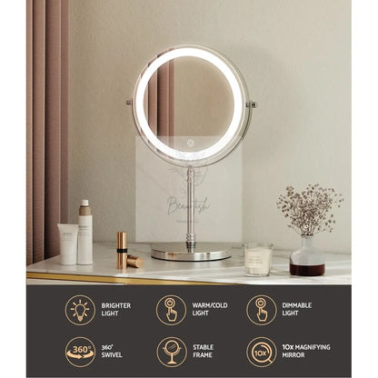 Embellir Makeup Mirror 20x20cm 10X Magnifying with LED Light Rotation Tabletop Beau-tish