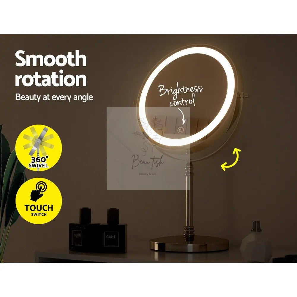 Embellir Makeup Mirror 20x20cm 10X Magnifying with LED Light Rotation Tabletop Beau-tish
