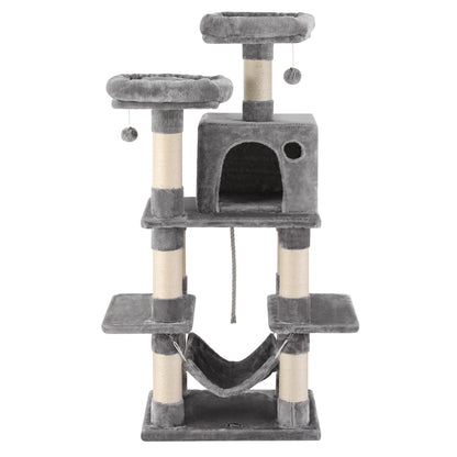 Pet Cat Tree 145cm – Multi-Level Scratching Tower, Condo, Bed & Hammock – Light Grey