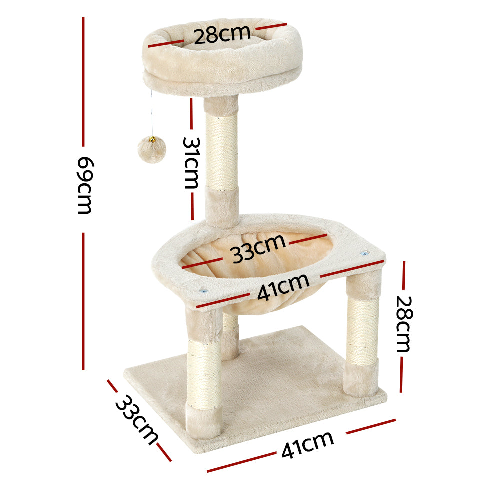 Cat Tree 69cm – 3-Level Scratching Post Tower, Condo, Toys, House & Bed