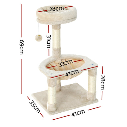 Cat Tree 69cm – 3-Level Scratching Post Tower, Condo, Toys, House & Bed