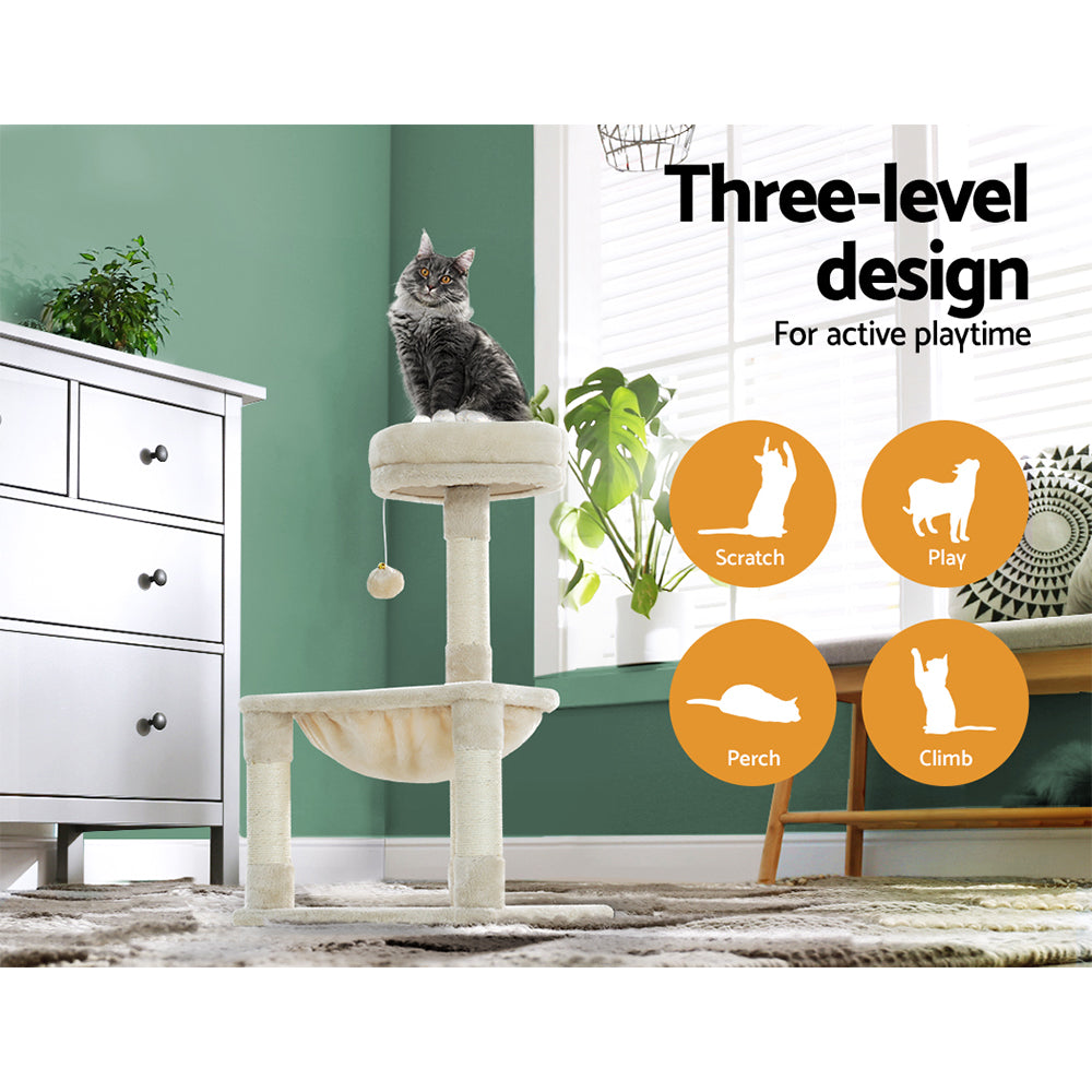 Cat Tree 69cm – 3-Level Scratching Post Tower, Condo, Toys, House & Bed
