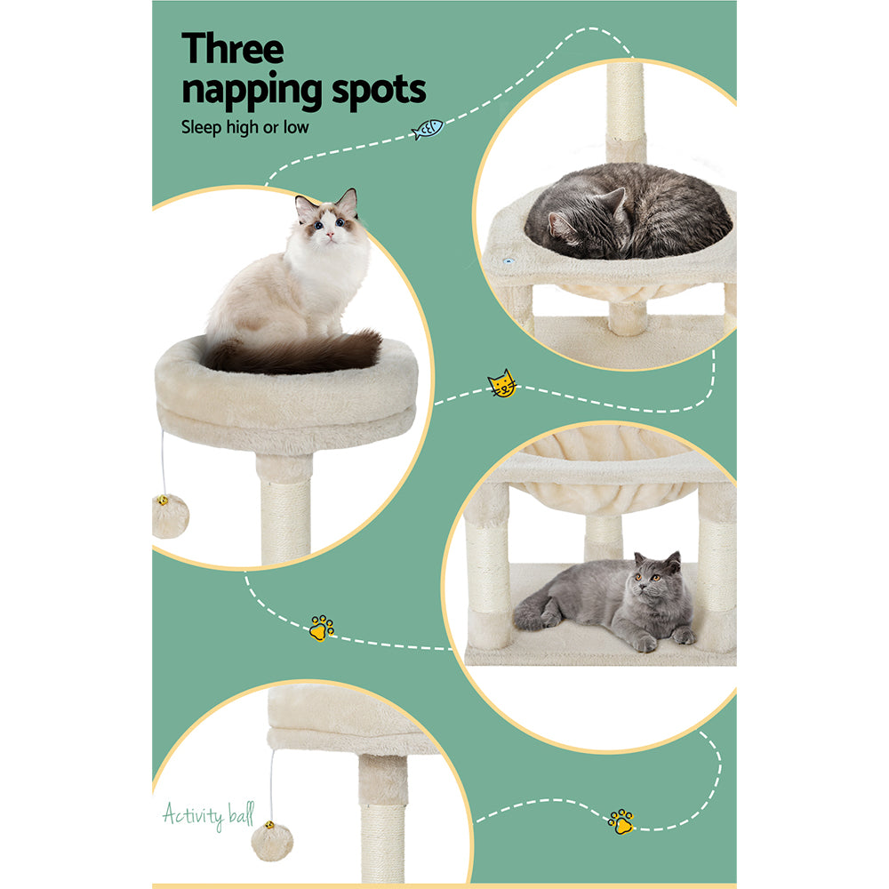 Cat Tree 69cm – 3-Level Scratching Post Tower, Condo, Toys, House & Bed
