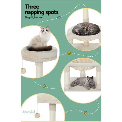 Cat Tree 69cm – 3-Level Scratching Post Tower, Condo, Toys, House & Bed
