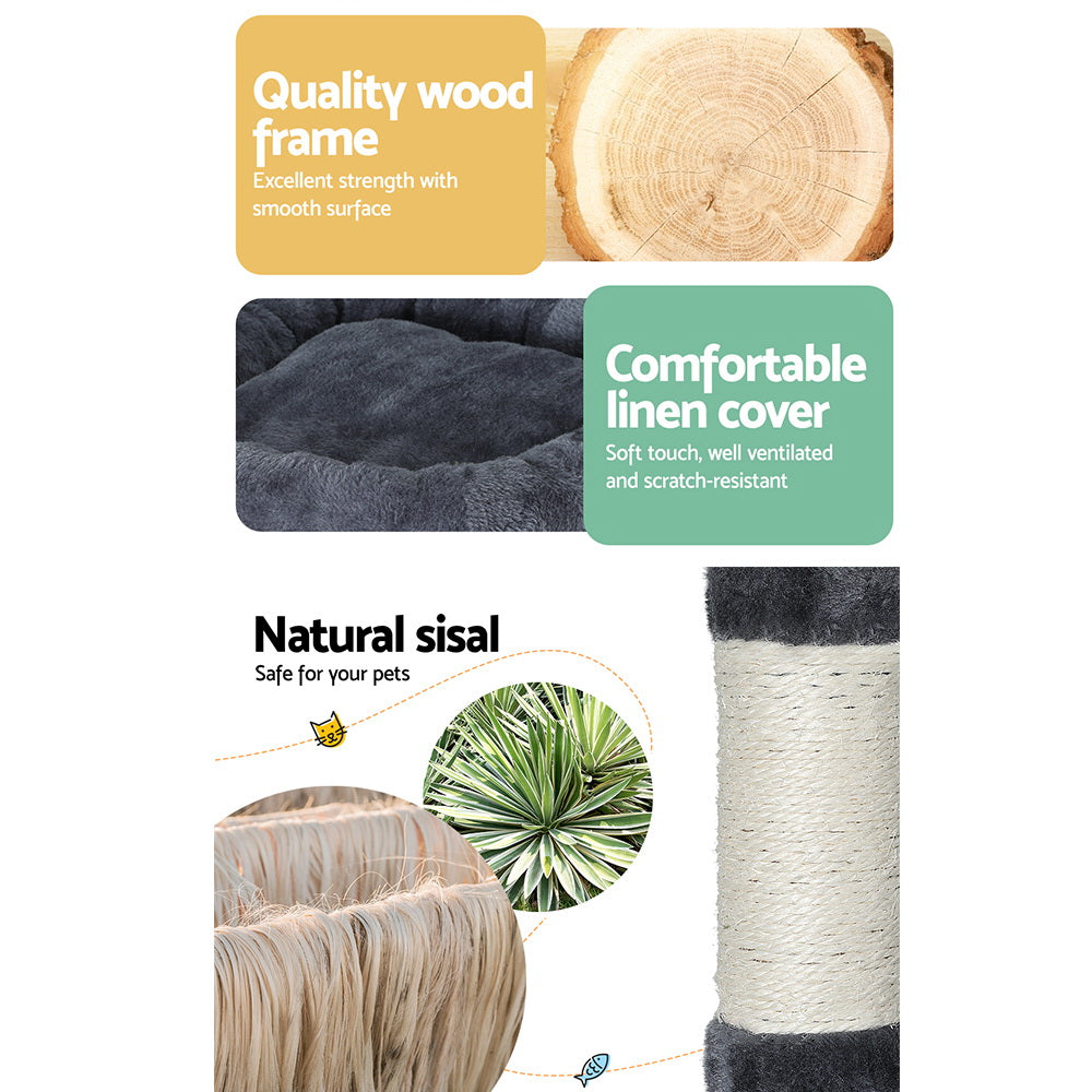 Cat Tree 144cm – Multi-Level Scratching Post, Condo, Toys & Bed