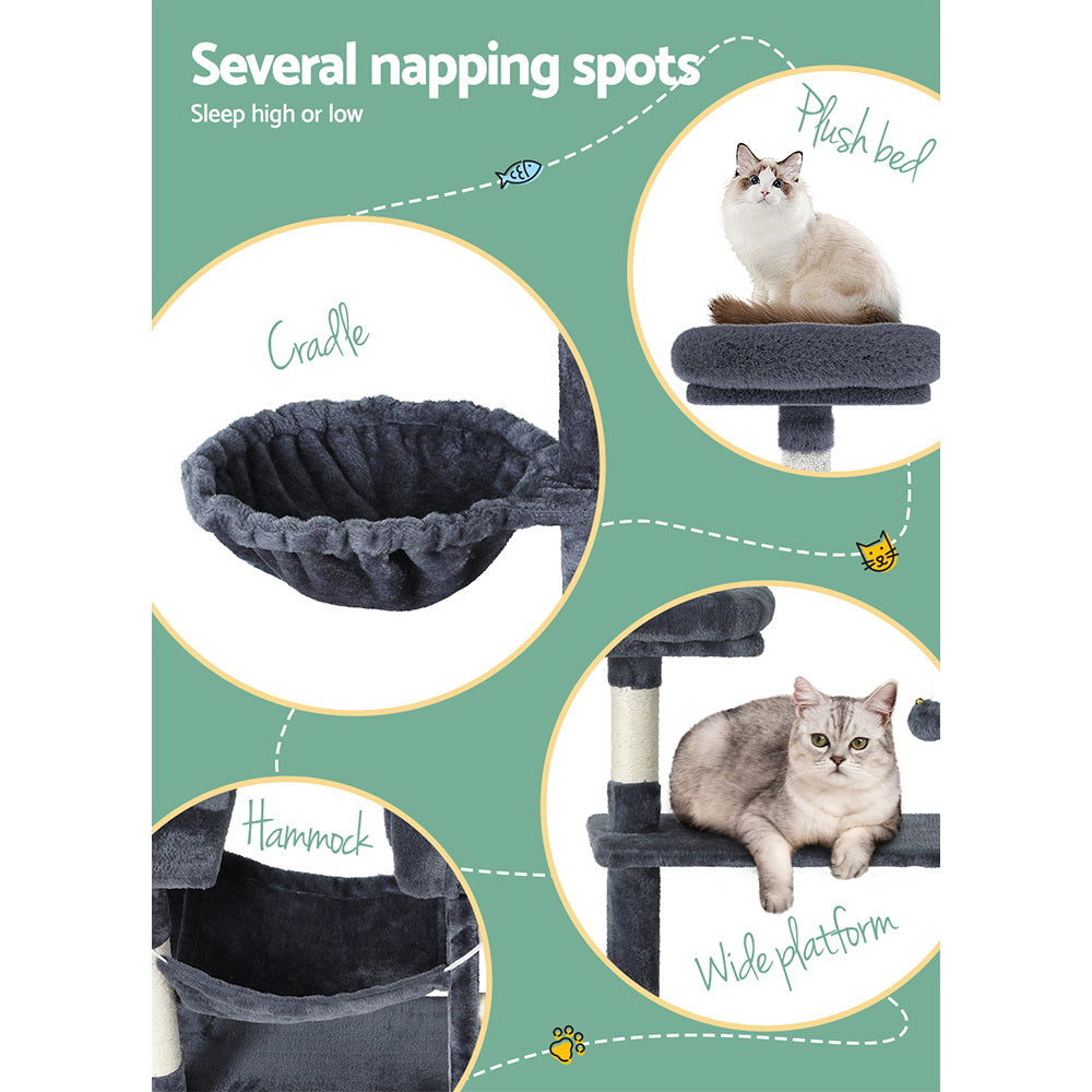 Cat Tree 144cm – Multi-Level Scratching Post, Condo, Toys & Bed