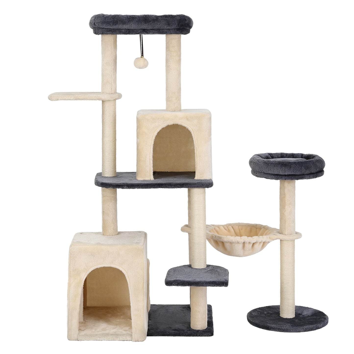 Cat Tree Tower 133cm – Rotatable L-Shape Design, Grey & Beige