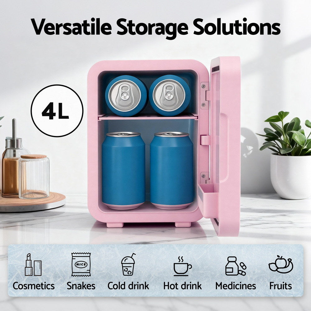 4L Skincare Fridge with LED Mirror – Pink