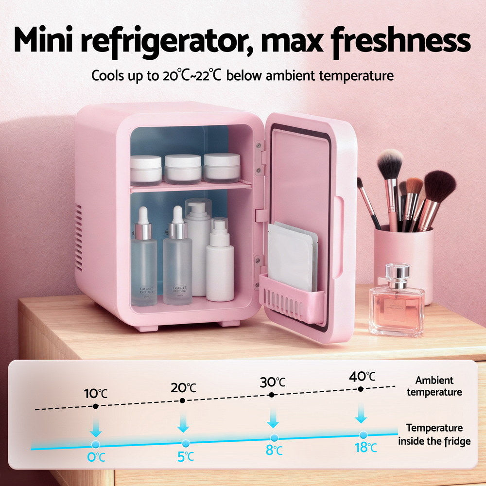 4L Skincare Fridge with LED Mirror – Pink