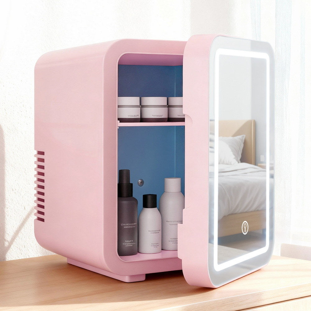 4L Skincare Fridge with LED Mirror – Pink