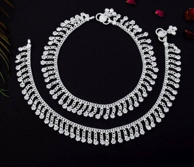 Beautiful silver color anklets designed with traditional indian artistic craft