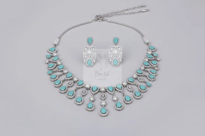 Silver Plated Turquoise Cz Stone Handcrafted Jewellery Set - Beau-tish Beau-tish