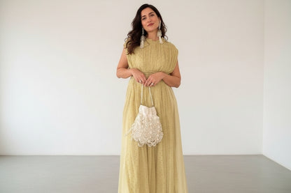 Farah Ivory Suede Pearl Potli (Clutch Evening Bag)