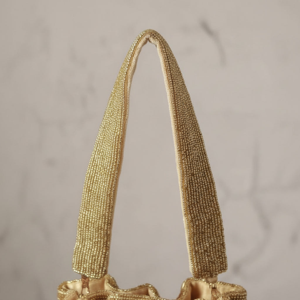 Gold Silk Tassles Potli (evening bag) With Handle