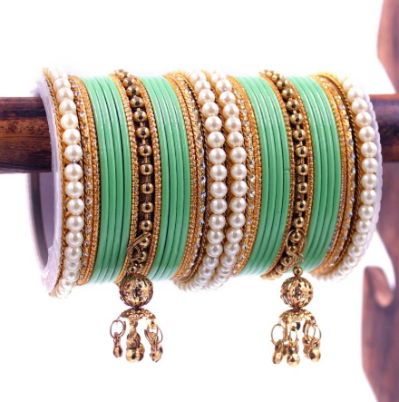 Gold Plated Pearl Enamel Bangle Set