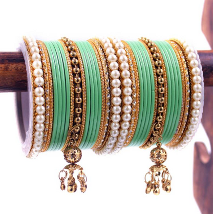 Gold Plated Pearl Enamel Bangle Set