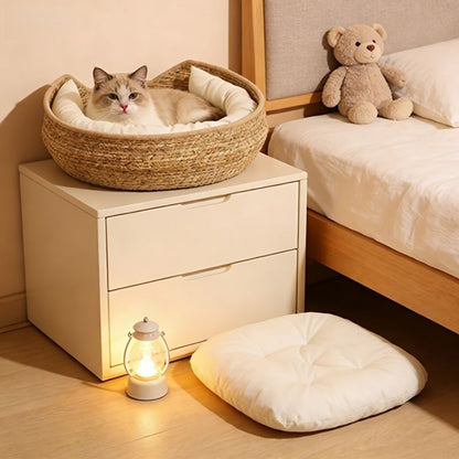 Round Woven Cat Bed – Natural Cat Furniture & Cosy Sleeping Nest