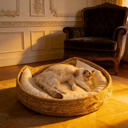 Round Woven Cat Bed – Natural Cat Furniture & Cosy Sleeping Nest