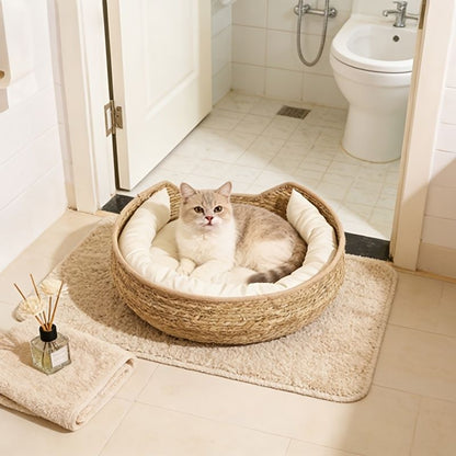 Round Woven Cat Bed – Natural Cat Furniture & Cosy Sleeping Nest