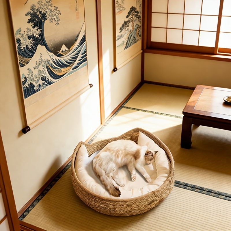 Round Woven Cat Bed – Natural Cat Furniture & Cosy Sleeping Nest