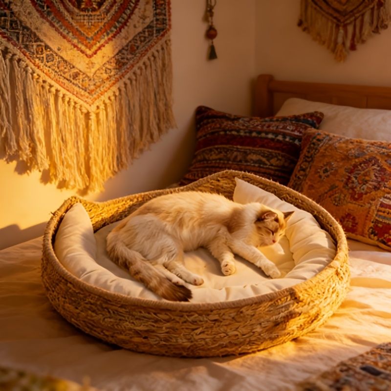 Round Woven Cat Bed – Natural Cat Furniture & Cosy Sleeping Nest