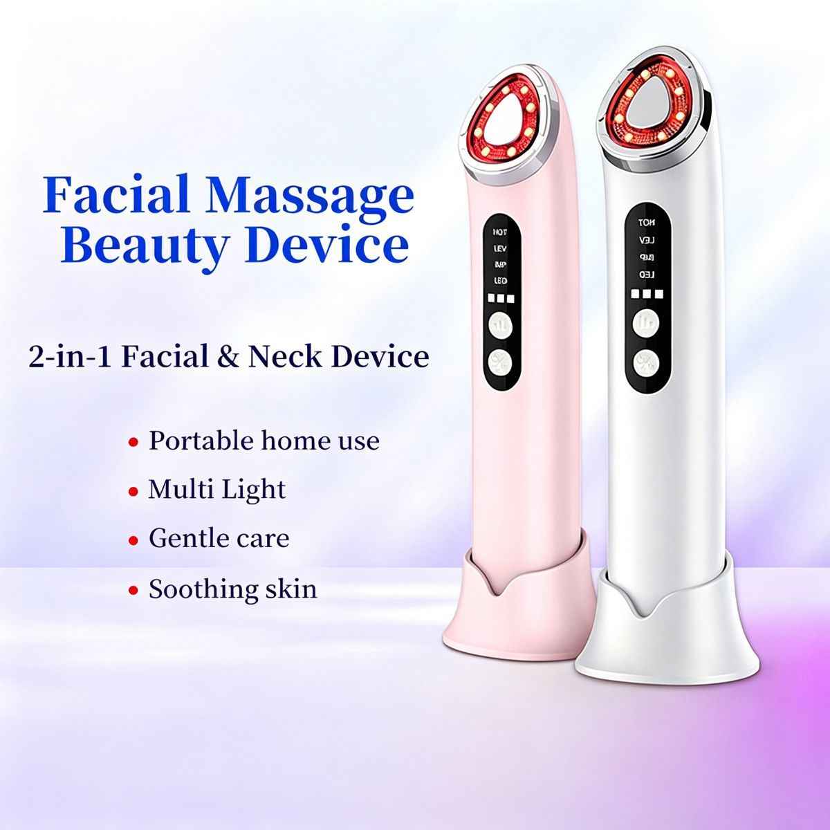7-Color LED Face Lift Device –  Skin Tightening and Lifting, LED Light Therapy  - Pink - Size 160mm
