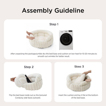 Fluffy Round Cat Bed – Plush Cat Furniture & Comfortable Pet Bed – Beige, 26