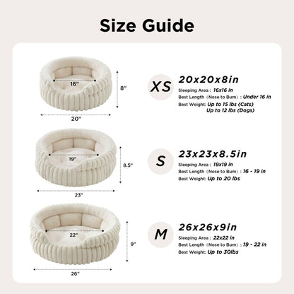 Fluffy Round Cat Bed – Plush Cat Furniture & Comfortable Pet Bed – Beige, 26