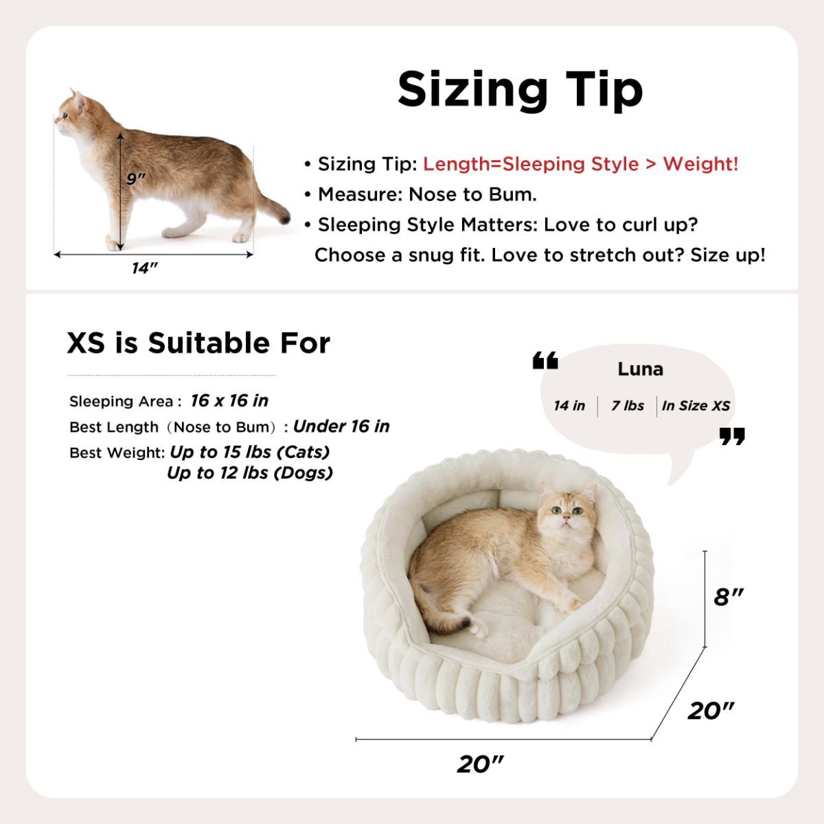 Fluffy Round Cat Bed – Plush Cat Furniture & Comfortable Pet Bed – Beige, 26
