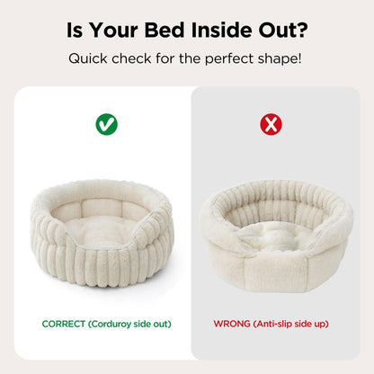 Fluffy Round Cat Bed – Machine Washable Plush Cat Furniture, White 20in