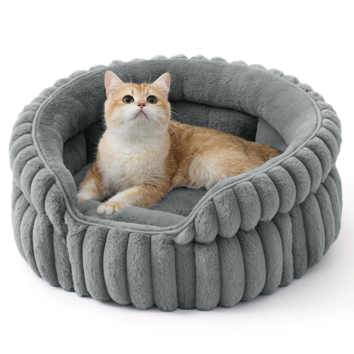 Plush Round Cat Bed – Navy 26in | Cosy & Comfortable Cat Furniture