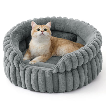 Plush Round Cat Bed – Navy 26in | Cosy & Comfortable Cat Furniture