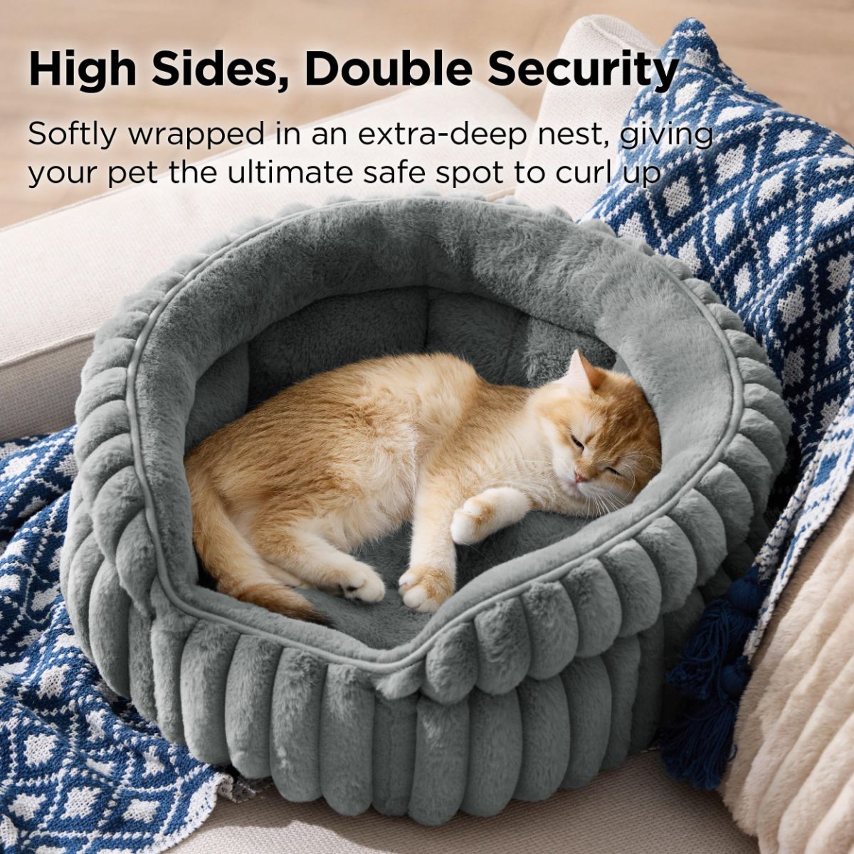 Plush Round Cat Bed – Navy 26in | Cosy & Comfortable Cat Furniture