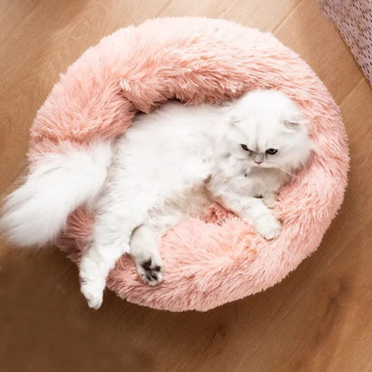 Fluffy Round Cat Bed – Comfortable Cat Furniture & Sleeping Bed – Dark Brown, 24"