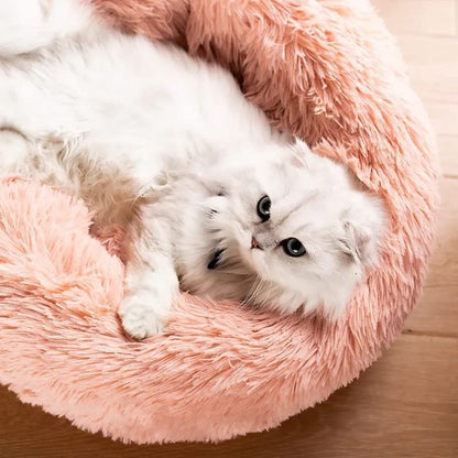 Fluffy Round Cat Bed – Comfortable Cat Furniture & Sleeping Bed – Dark Brown, 24"