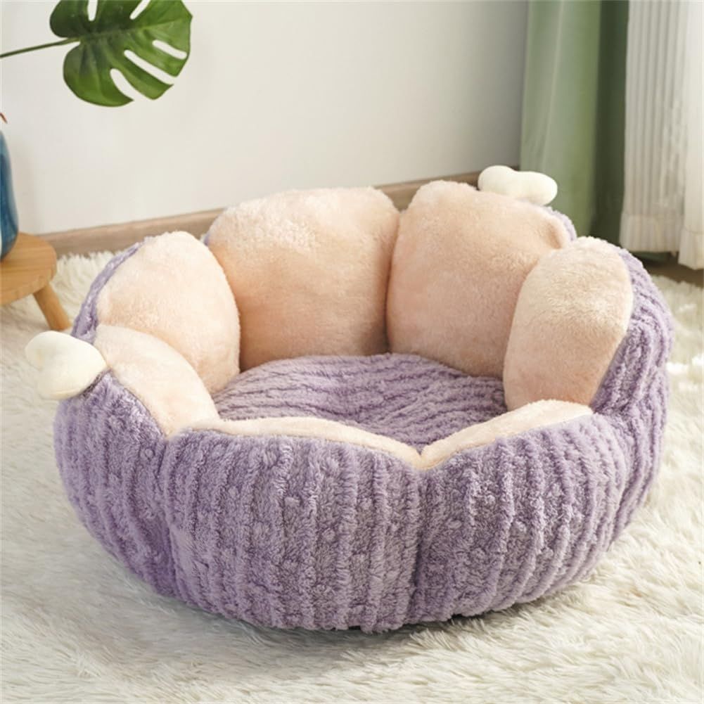 Cactus Cat Bed – Fluffy Indoor Pet House with Removable Washable Cushion, Purple 60cm