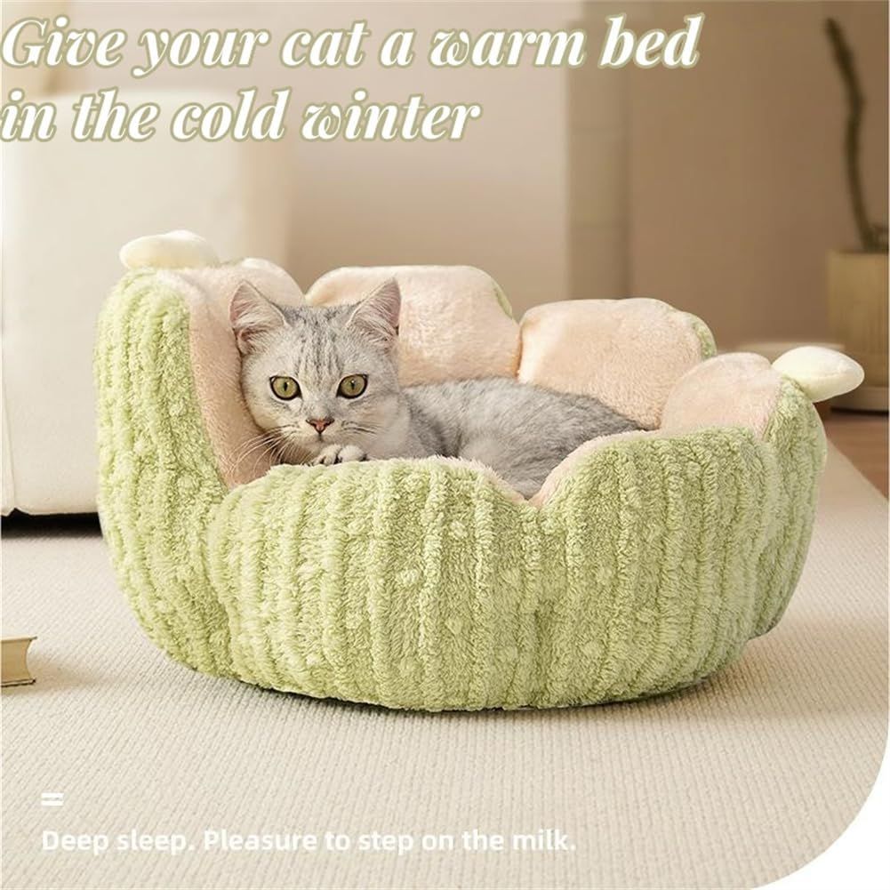 Cactus Cat Bed – Fluffy Indoor Pet House with Removable Washable Cushion, Purple 60cm