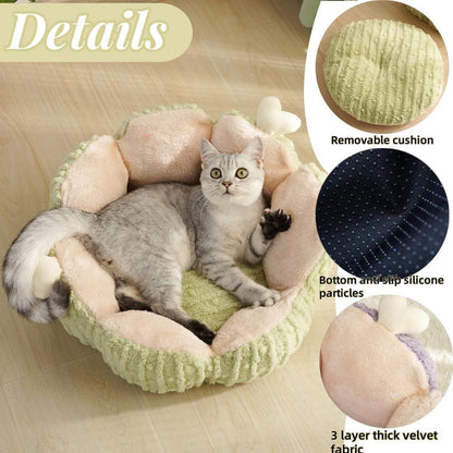 Cactus Cat Bed – Fluffy Indoor Pet House with Removable Washable Cushion, Purple 60cm