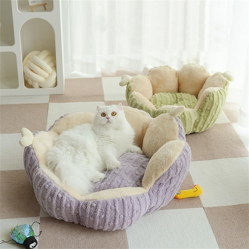 Cactus Cat Bed – Fluffy Indoor Pet House with Removable Washable Cushion, Purple 60cm