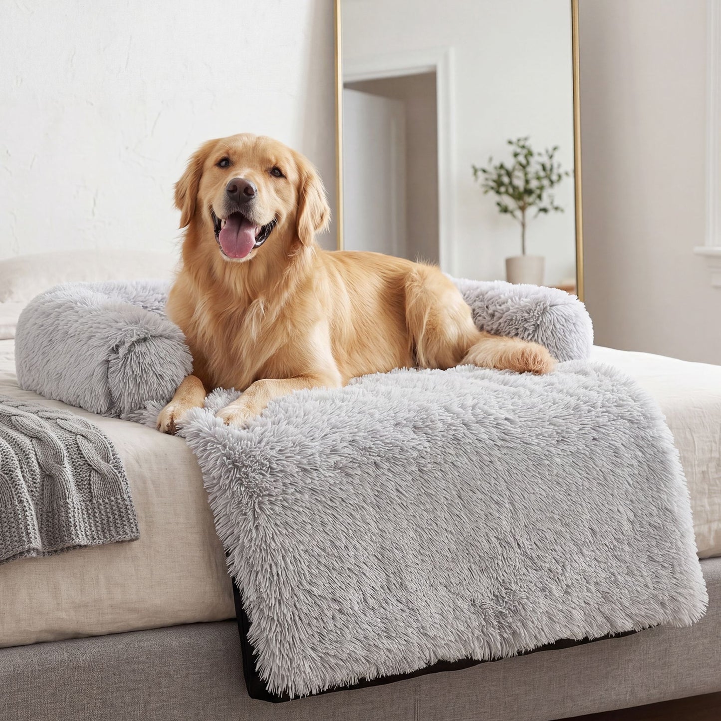 Plush Dog Bed with Bolster – Comfortable Bed for Small & Large Dogs